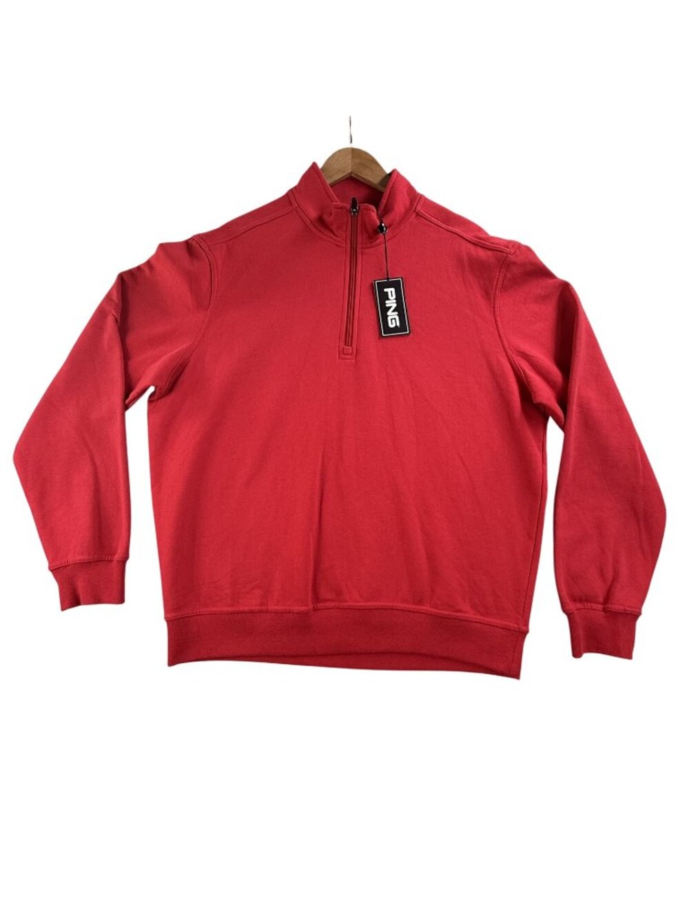 Ping Sweatshirt Mens Medium Red 1/4 Zip Mock Neck Fleece Pullover Golf Logo New